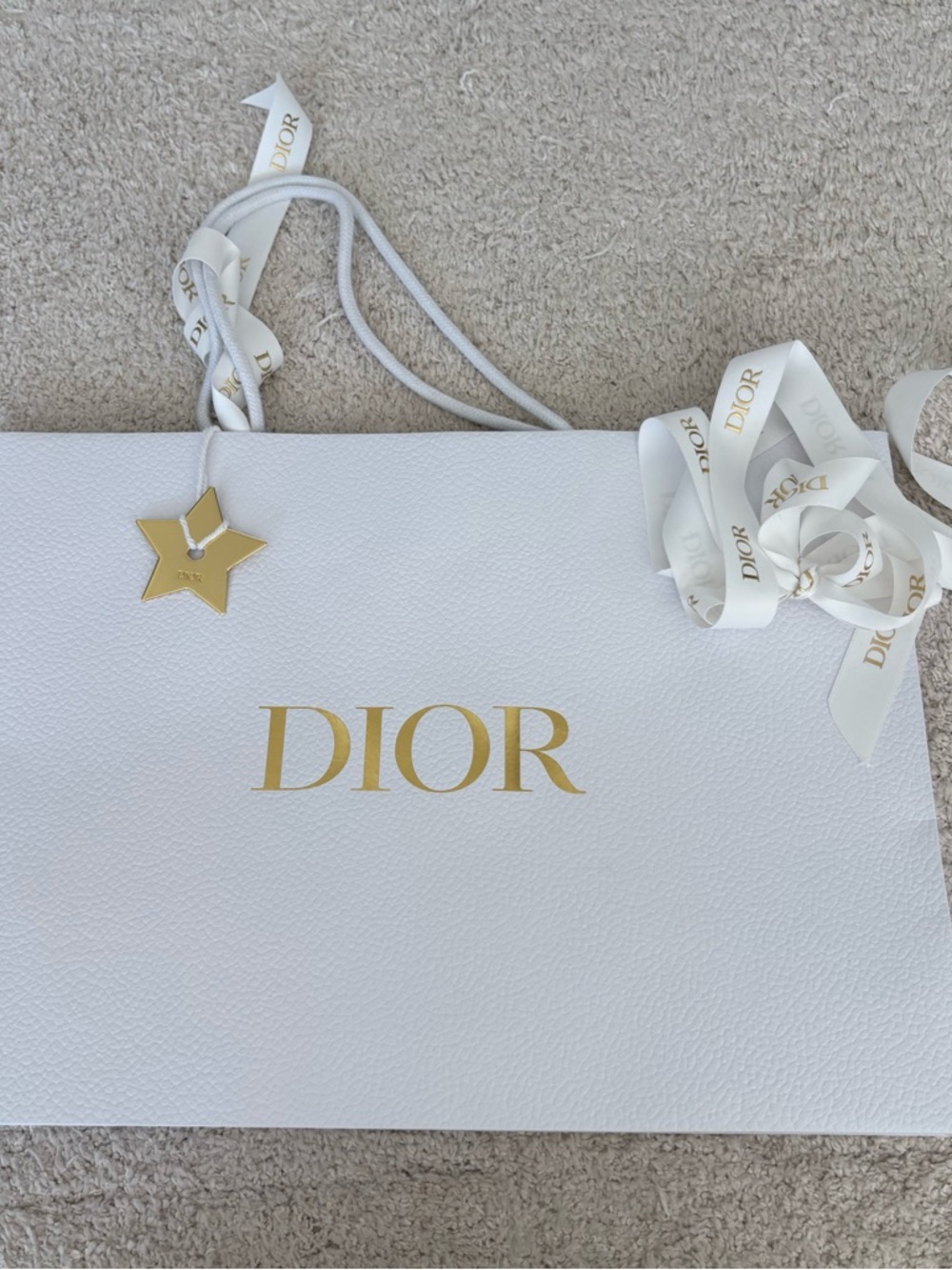 Dior White Gift Bag Tote with Gold Logo and Star Charm